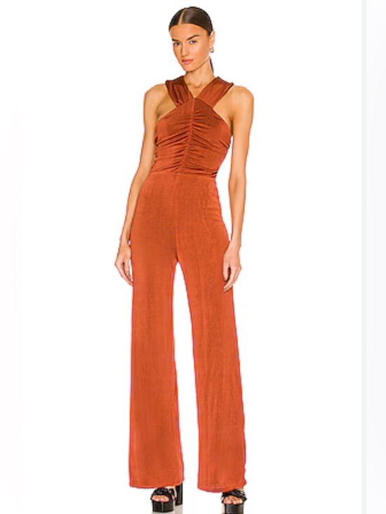 House of Harlow 1960 Pants - House of Harlow 1960 Rust Cross-Neck Wide-Leg Jumpsuit